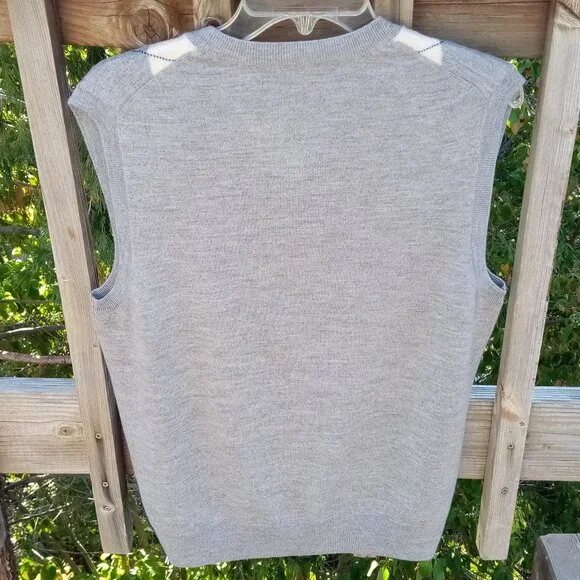 Banana Republic Madmen Argyle gray merino wool sweater vest sz L - Picture 7 of 9